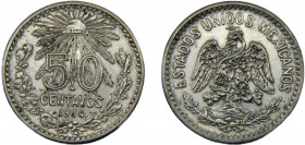 MEXICO 1914 M 50 CENTAVOS SILVER United Mexican States 12.55g KM# 445