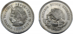 MEXICO 1947 Mo 5 PESOS SILVER United Mexican States, "Cuauhtemoc", Mexico City Mint 29.98g KM# 465