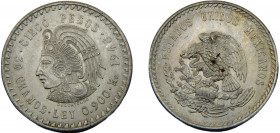 MEXICO 1948 Mo 5 PESOS SILVER United Mexican States, "Cuauhtemoc", Mexico City Mint 29.9g KM# 465
