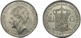 NETHERLANDS Wilhelmina I 1937 2½ GULDEN SILVER Kingdom 25.04g KM# 165