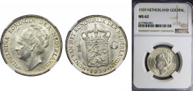 NETHERLANDS Wilhelmina 1939 1 GULDEN Silver NGC KM# 161