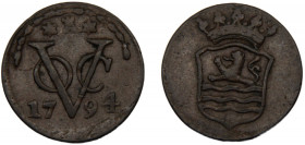 NETHERLANDS EAST INDIES 1794 1 DUIT COPPER United East India Company, Province of Zeeland 3.26g KM# 152