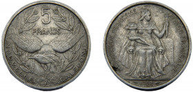 NEW CALEDONIA 1952 5 FRANCS ALUMINIUM French overseas territory, Union française, Paris Mint 3.77g KM# 4