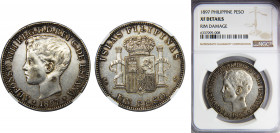 PHILIPPINES Alfonso XIII 1897 1 PESO Silver NGC SGV, Manila Mint KM# 154