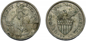 PHILIPPINES 1921 50 CENTAVOS SILVER U.S. Administration, Manila Mint 9.97g KM# 171