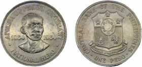PHILIPPINES 1964 1 PESO SILVER Republic, 100th Anniversary Birth of Apolinario Mabini 26.71g KM# 194