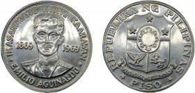 PHILIPPINES 1969 1 PISO SILVER Republic, Birth of Emilio Aguinaldo 26.5g KM# 201
