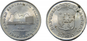 PHILIPPINES 1974 25 PISO SILVER Republic, 25th Anniversary of the Central Bank 26.9g KM# 204
