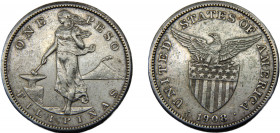 PHILIPPINES 1908 S 1 PESO SILVER U.S. Administration, San Francisco Mint 19.97g KM# 172