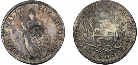 PHILIPPINES Isabella II ND (1834-1837) 8 REALES SILVER Spanish, Countermark On Peru 8 Reales, 1835, KM# 142.3 26.69g KM# 138.2