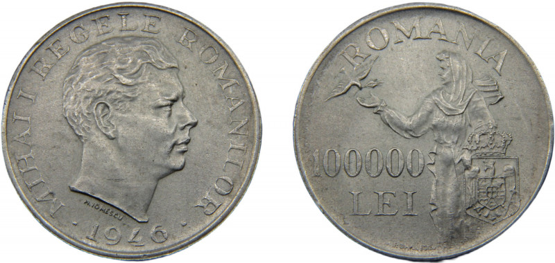 ROMANIA Mihai I 1946 100000 LEI SILVER Kingdom 24.84g KM# 71