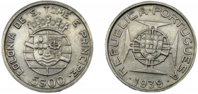 SAO TOME AND PRINCIPE 1939 5 ESCUDOS SILVER Colony of the Portuguese Empire (1910-1951) 7.04g KM# 6