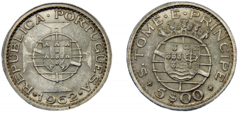 SAO TOME AND PRINCIPE 1962 5 ESCUDOS SILVER Overseas province of Portugual (1951...