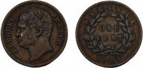 SARAWAK James Brooke Rajah 1863 1 CENT COPPER James Brooke (1841-1868), 9.41g KM# 3