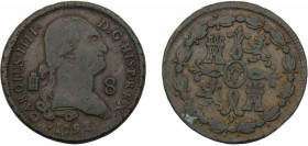 SPAIN Carlos IV 1792 8 MARAVEDIS COPPER Kingdom, Segovia Mint 11.42g KM# 428