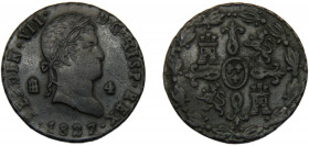 SPAIN Fernando VII 1827 4 MARAVEDIS COPPER Kingdom, Segovia Mint 5.26g KM# 489