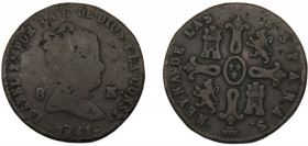 SPAIN Isabel II 1841 8 MARAVEDIS COPPER Kingdom, Segovia Mint 9.29g KM#531.3