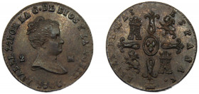 SPAIN Isabel II 1846 2 MARAVEDIS COPPER Kingdom, Segovia Mint 2.32g KM#532.4