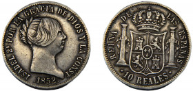 SPAIN Isabel II 1852 10 REALES SILVER Kingdom, Barcelona Mint 13.03g KM#595.1