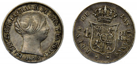 SPAIN Isabel II 1853 1 REAL SILVER Kingdom, Barcelona Mint 1.24g KM#598.1