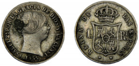 SPAIN Isabel II 1855 1 REAL SILVER Kingdom, Barcelona Mint 1.34g KM#598.1