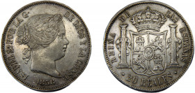 SPAIN Isabel II 1856 20 REALES SILVER Kingdom, Madrid Mint 26.03g KM#609.2
