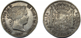 SPAIN Isabel II 1857 20 REALES SILVER Kingdom, Madrid Mint 25.72g KM#609.2