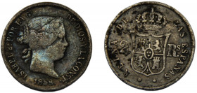 SPAIN Isabel II 1858 2 REALES SILVER Kingdom, Seville Mint 2.51g KM# 607