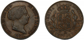 SPAIN Isabel II 1860 25 CENTIMOS DE REAL COPPER Kingdom, Segovia Mint 9.28g KM#615.2