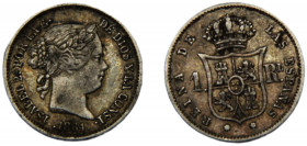 SPAIN Isabel II 1864 1 REAL SILVER Kingdom, Seville Mint 1.31g KM#606.3