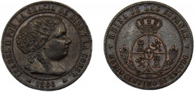 SPAIN Isabel II 1866 ½ CENTIMO DE ESCUDO BRONZE Kingdom, Segovia Mint 1.3g KM#632.4