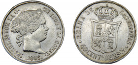 SPAIN Isabel II 1866 40 CENTIMOS DE ESCUDO SILVER Kingdom, Madrid Mint 5.2g KM#628.2