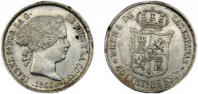 SPAIN Isabel II 1866 40 CENTIMOS DE ESCUDO SILVER Kingdom, Madrid Mint 5.1g KM#628.2