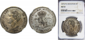 SPAIN Alfonso XII 1875 5 PESETAS Silver NGC Centenary of the Peseta *18-75 DEM KM# 671