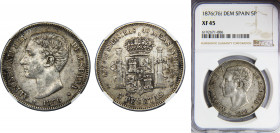 SPAIN Alfonso XII 1876 5 PESETAS Silver NGC Centenary of the Peseta *18-76 DEM KM# 671