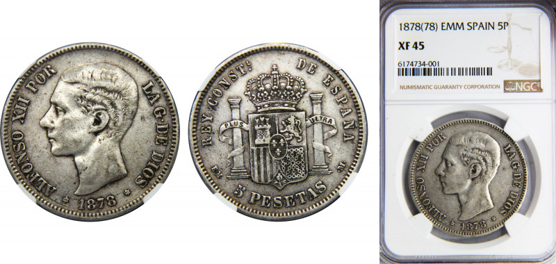 SPAIN Alfonso XII 1878 5 PESETAS Silver NGC Centenary of the Peseta *18-78 EMM K...