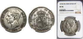 SPAIN Alfonso XII 1878 5 PESETAS Silver NGC Centenary of the Peseta *18-78 EMM KM# 676