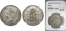 SPAIN Alfonso XIII 1893 5 PESETAS Silver NGC Centenary of the Peseta *18-93 PGL KM# 700 Cal# 21