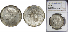 SPAIN Alfonso XIII 1899 5 PESETAS Silver NGC Centenary of the Peseta *18-99 SGV KM# 707