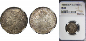 SPAIN Alfonso XIII 1900 1 PESETA Silver NGC Centenary of the Peseta *19-00 SMV KM# 706, Cal# 41