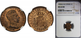 SPAIN Alfonso XIII 1906 1 CENTIMO Bronze NGC Centenary of the Peseta *6, SLV KM# 726