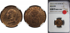 SPAIN Alfonso XIII 1911 2 CENTIMOS Bronze NGC Centenary of the Peseta *11, PCV KM# 732