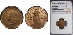 SPAIN Alfonso XIII 1912 2 CENTIMOS Bronze NGC Centenary of the Peseta *12, PCV KM# 732