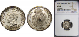 SPAIN Alfonso XIII 1926 50 CENTIMOS Silver NGC Centenary of the Peseta PCS KM# 741