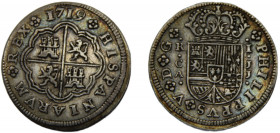 SPAIN Felipe V 1719 CA JJ 1 REAL SILVER Kingdom, Cuenca Mint 2.54g KM#306.1
