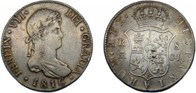 SPAIN Fernando VII 1816 M GJ 8 REALES SILVER Kingdom, Madrid Mint 26.89g KM#466.3