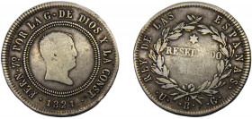 SPAIN Fernando VII 1821 Bo UG 10 REALES SILVER Kingdom, Bilbao Mint 13.25g KM#560.1