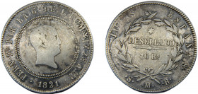 SPAIN Fernando VII 1821 M SR 10 REALES SILVER Kingdom, Madrid Mint 13.33g KM#560.2