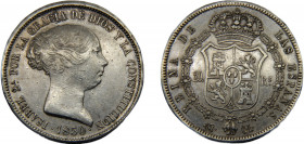 SPAIN Isabel II 1850 M CL 20 REALES SILVER Kingdom, Madrid Mint 25.97g KM#592.1