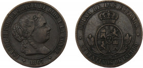 SPAIN Isabel II 1867 OM 2½ CENTIMOS DE ESCUDO BRONZE Kingdom, Jubia Mint 6.34g KM#634.2